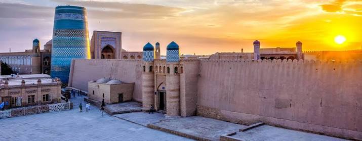 The tiled royal reception courtyard and throne iwan inside Kunya-Ark fortress