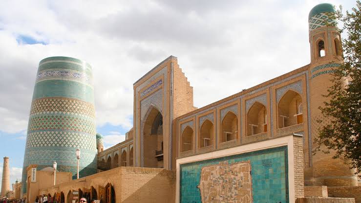 Monumental portal and corner towers of Muhammad Amin Khan Madrasa beside Kalta Minor